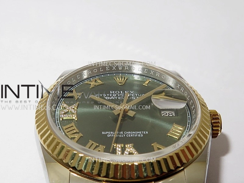 DateJust 126233 36mm 904L SS YG AR+F 1:1 Best Edition Green Dial Roman Diamond Marker On Oyster Bracelet DD3235