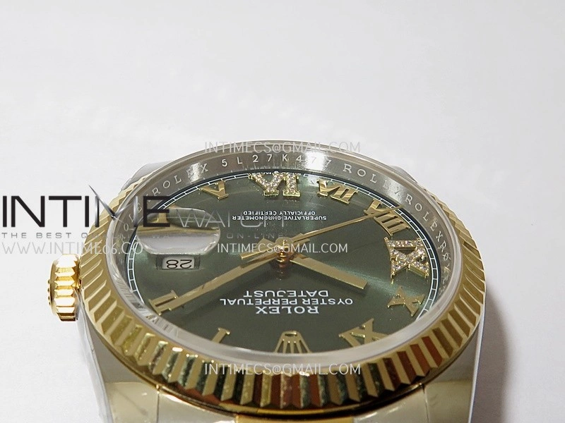 DateJust 126233 36mm 904L SS YG AR+F 1:1 Best Edition Green Dial Roman Diamond Marker On Oyster Bracelet DD3235