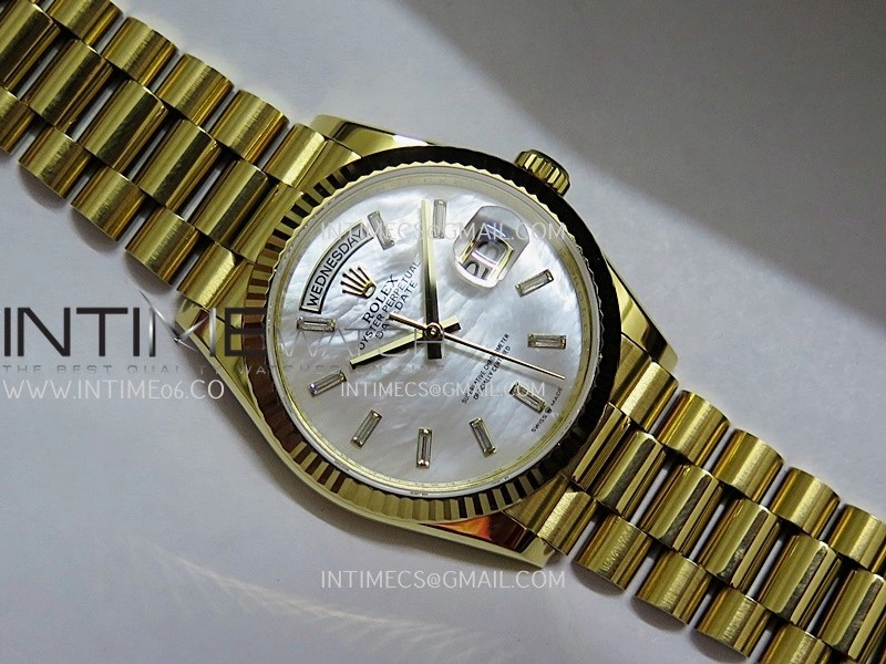 Day Date 128238 YG Gain Weight KF 1:1 White MOP Dial T Diamond Marker On President Bracelet A2836