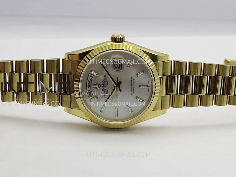 Day Date 128238 YG Gain Weight KF 1:1 White MOP Dial T Diamond Marker On President Bracelet A2836