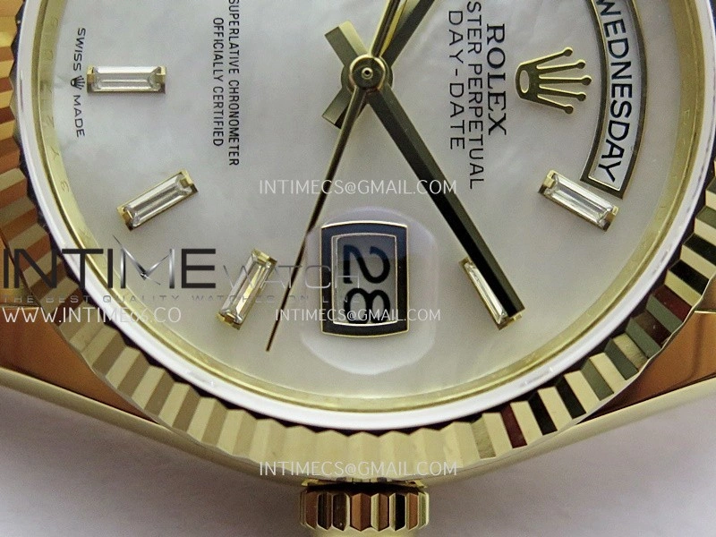 Day Date 128238 YG Gain Weight KF 1:1 White MOP Dial T Diamond Marker On President Bracelet A2836