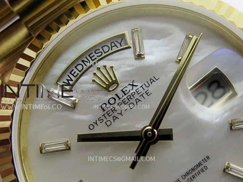 Day Date 128238 YG Gain Weight KF 1:1 White MOP Dial T Diamond Marker On President Bracelet A2836