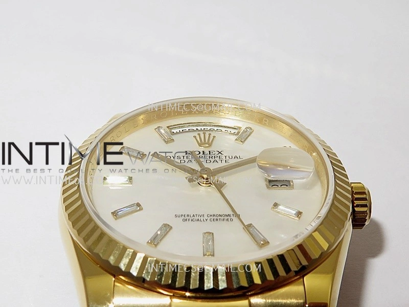 Day Date 128238 YG Gain Weight KF 1:1 White MOP Dial T Diamond Marker On President Bracelet A2836