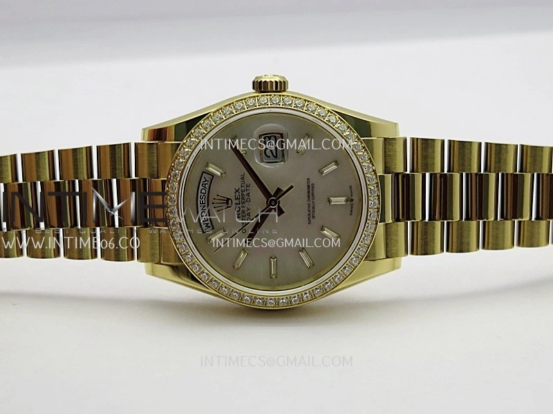 Day Date 128348 YG Gain Weight KF 1:1 White MOP Dial T Diamond Marker On President Bracelet A2836