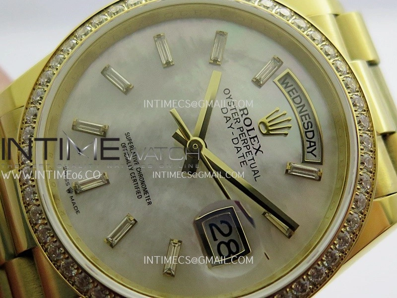Day Date 128348 YG Gain Weight KF 1:1 White MOP Dial T Diamond Marker On President Bracelet A2836