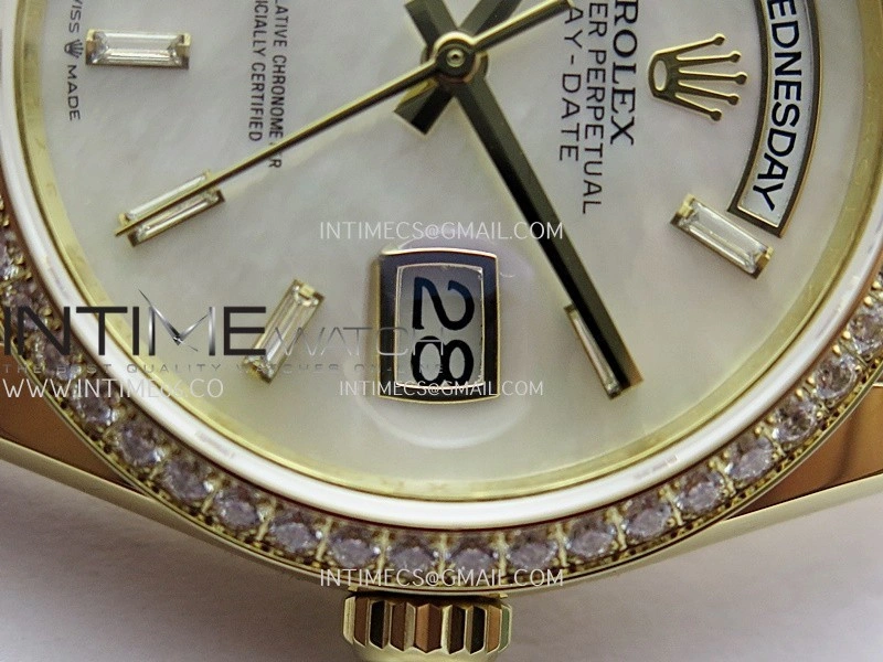 Day Date 128348 YG Gain Weight KF 1:1 White MOP Dial T Diamond Marker On President Bracelet A2836