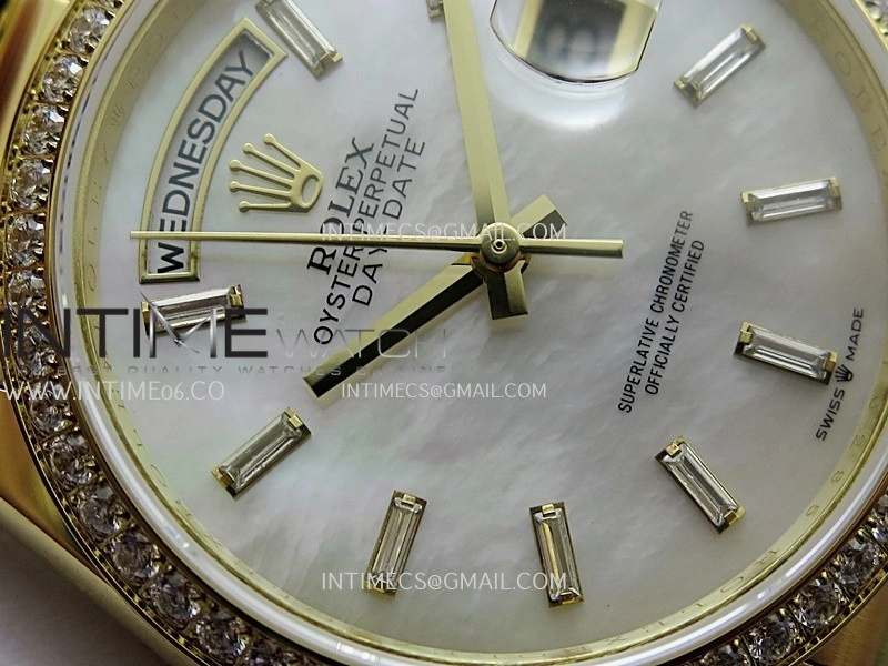 Day Date 128348 YG Gain Weight KF 1:1 White MOP Dial T Diamond Marker On President Bracelet A2836