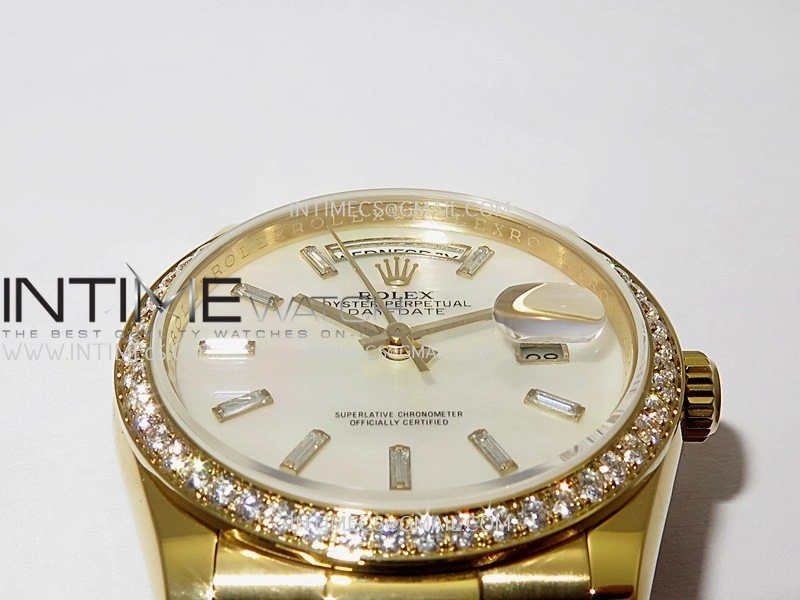 Day Date 128348 YG Gain Weight KF 1:1 White MOP Dial T Diamond Marker On President Bracelet A2836