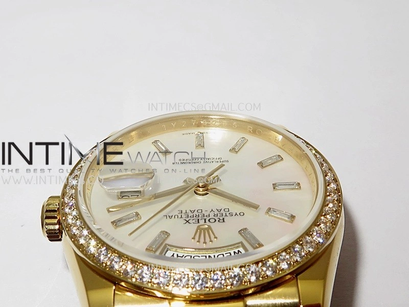 Day Date 128348 YG Gain Weight KF 1:1 White MOP Dial T Diamond Marker On President Bracelet A2836