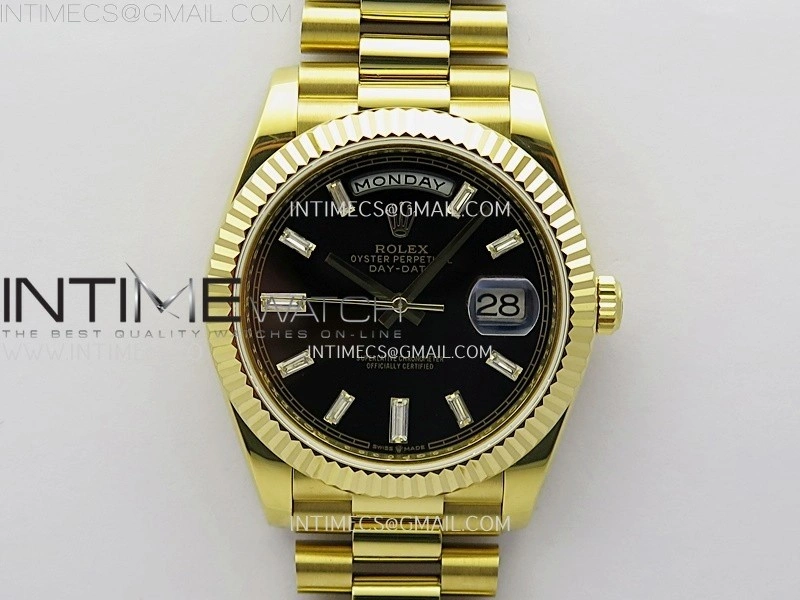 Day Date 228238 40mm YG KF 1:1 Best Edition Black Dial Crystal Markers On RG President Bracelet SA3255