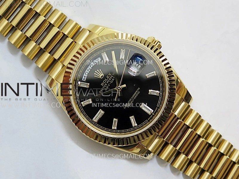Day Date 228238 40mm YG KF 1:1 Best Edition Black Dial Crystal Markers On RG President Bracelet SA3255