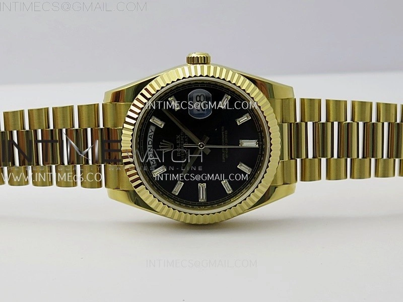 Day Date 228238 40mm YG KF 1:1 Best Edition Black Dial Crystal Markers On RG President Bracelet SA3255