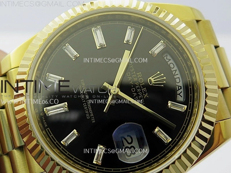 Day Date 228238 40mm YG KF 1:1 Best Edition Black Dial Crystal Markers On RG President Bracelet SA3255