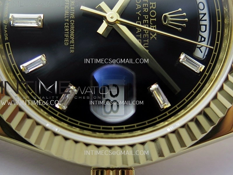 Day Date 228238 40mm YG KF 1:1 Best Edition Black Dial Crystal Markers On RG President Bracelet SA3255
