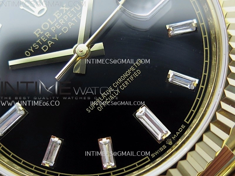 Day Date 228238 40mm YG KF 1:1 Best Edition Black Dial Crystal Markers On RG President Bracelet SA3255