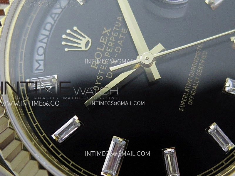 Day Date 228238 40mm YG KF 1:1 Best Edition Black Dial Crystal Markers On RG President Bracelet SA3255