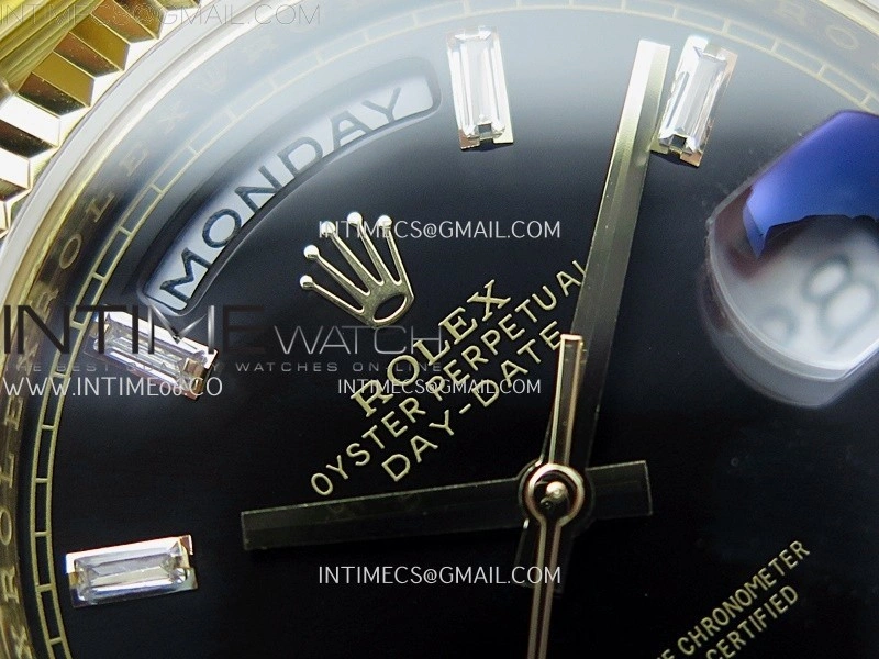 Day Date 228238 40mm YG KF 1:1 Best Edition Black Dial Crystal Markers On RG President Bracelet SA3255