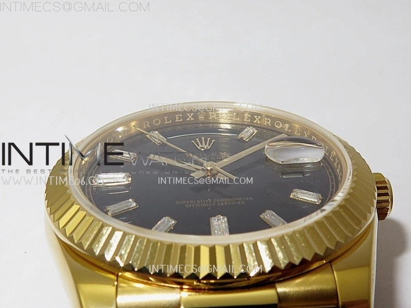 Day Date 228238 40mm YG KF 1:1 Best Edition Black Dial Crystal Markers On RG President Bracelet SA3255