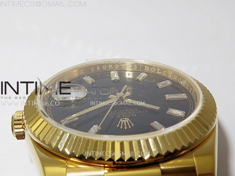 Day Date 228238 40mm YG KF 1:1 Best Edition Black Dial Crystal Markers On RG President Bracelet SA3255
