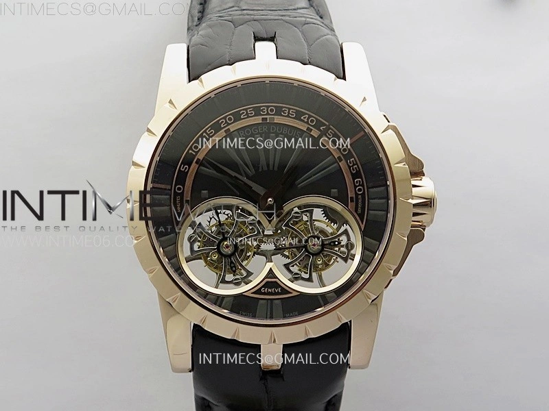 Excalibur Rddbex0250 RG YSF Best Edition Black Dial on Black Leather Strap Asian RD100 Double Tourbillon
