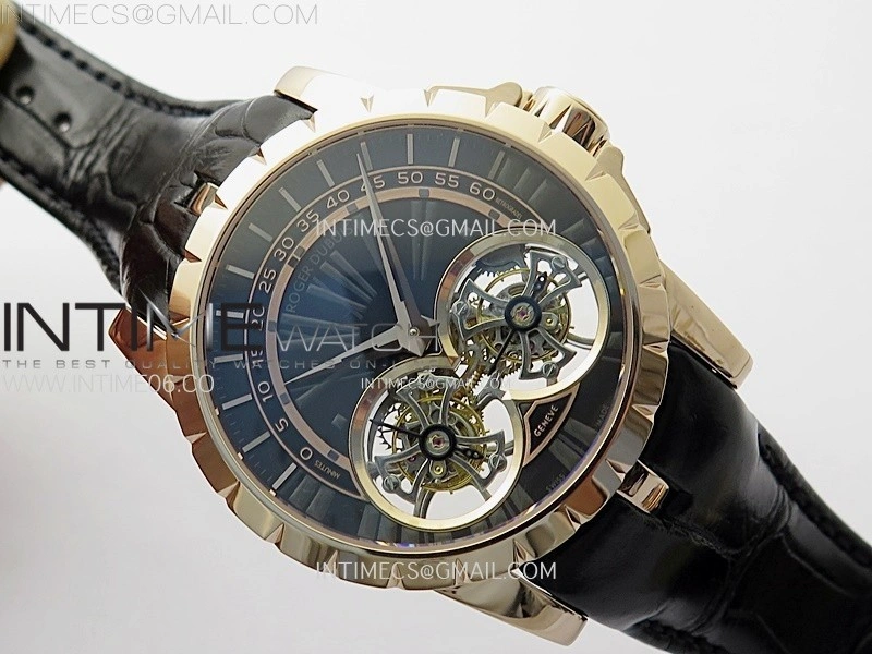 Excalibur Rddbex0250 RG YSF Best Edition Black Dial on Black Leather Strap Asian RD100 Double Tourbillon