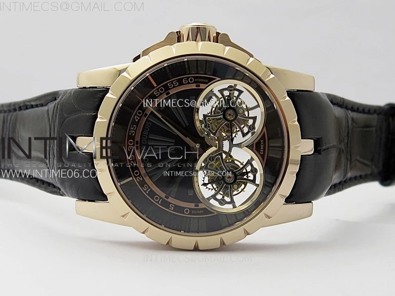 Excalibur Rddbex0250 RG YSF Best Edition Black Dial on Black Leather Strap Asian RD100 Double Tourbillon