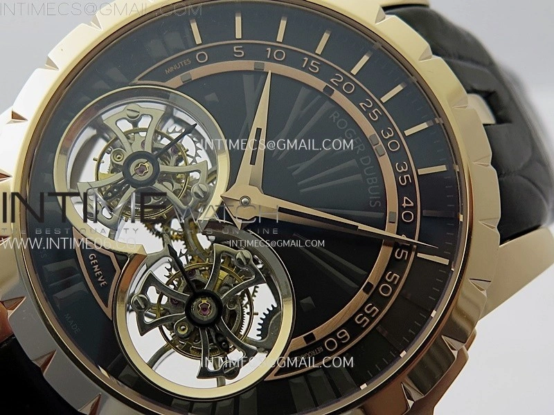 Excalibur Rddbex0250 RG YSF Best Edition Black Dial on Black Leather Strap Asian RD100 Double Tourbillon