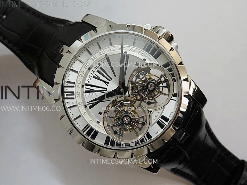 Excalibur Rddbex0250 SS YSF Best Edition White Dial on Black Leather Strap Asian RD100 Double Tourbillon