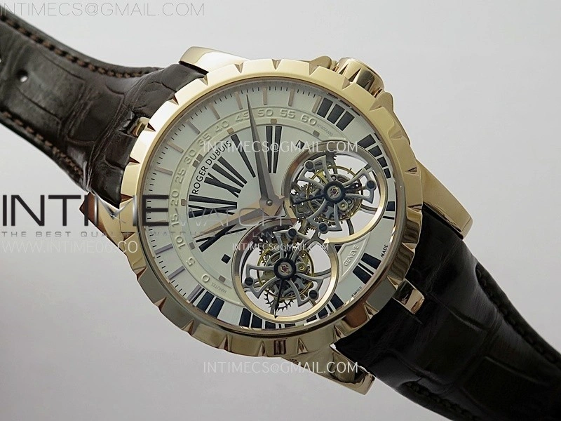 Excalibur Rddbex0250 RG YSF Best Edition White Dial on Black Leather Strap Asian RD100 Double Tourbillon