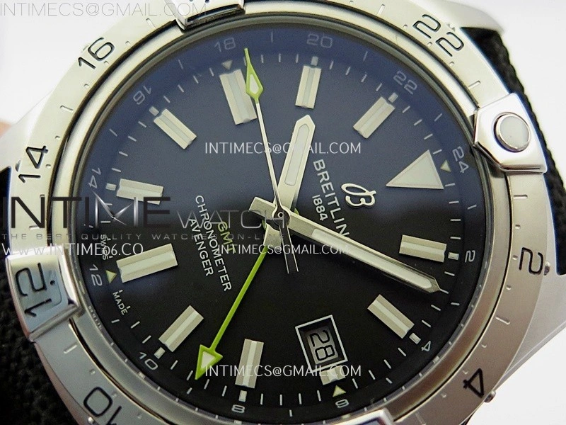 Avenger Chronometer 42mm GMT Yellow Second Hand SS BLSF 1:1 Best Version Black Dial On Black Nylon Strap A2836
