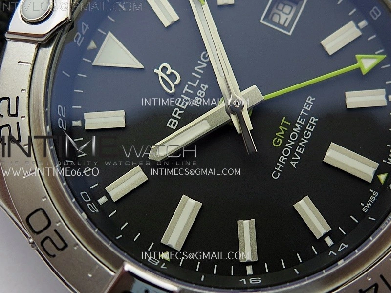 Avenger Chronometer 42mm GMT Yellow Second Hand SS BLSF 1:1 Best Version Black Dial On Black Nylon Strap A2836
