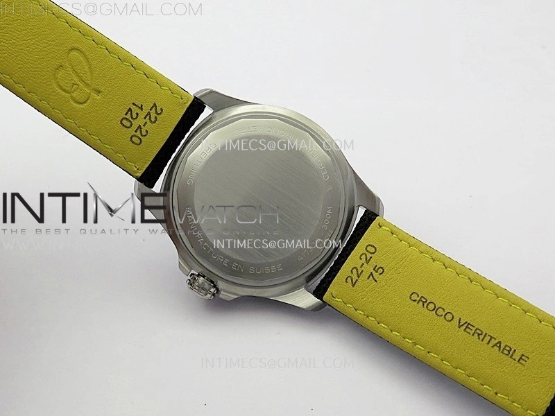 Avenger Chronometer 42mm GMT Yellow Second Hand SS BLSF 1:1 Best Version Black Dial On Black Nylon Strap A2836