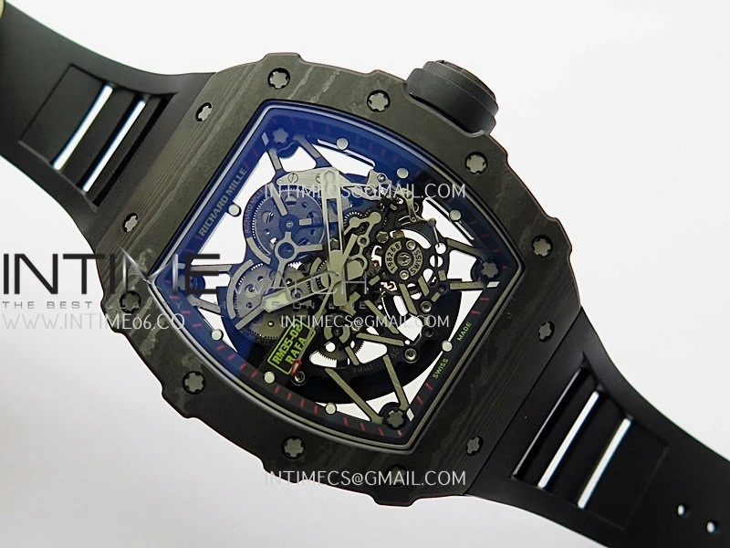 RM035-02 Real Black NTPT ZF 1:1 Best Edition Skeleton Dial On Black Rubber Strap Real Super Clone RMAL1 V7