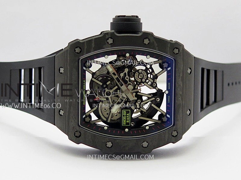 RM035-02 Real Black NTPT ZF 1:1 Best Edition Skeleton Dial On Black Rubber Strap Real Super Clone RMAL1 V7