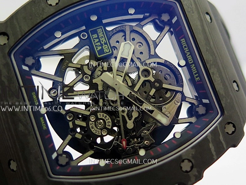 RM035-02 Real Black NTPT ZF 1:1 Best Edition Skeleton Dial On Black Rubber Strap Real Super Clone RMAL1 V7