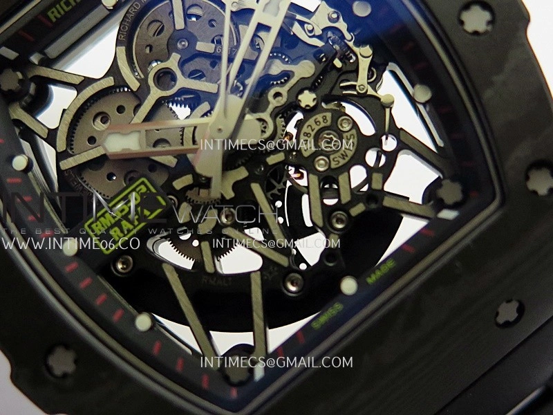 RM035-02 Real Black NTPT ZF 1:1 Best Edition Skeleton Dial On Black Rubber Strap Real Super Clone RMAL1 V7