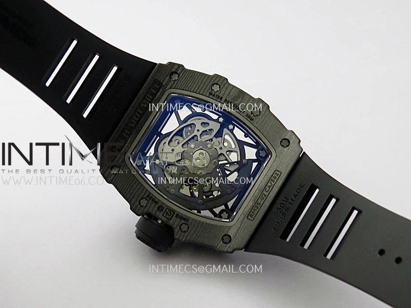RM035-02 Real Black NTPT ZF 1:1 Best Edition Skeleton Dial On Black Rubber Strap Real Super Clone RMAL1 V7