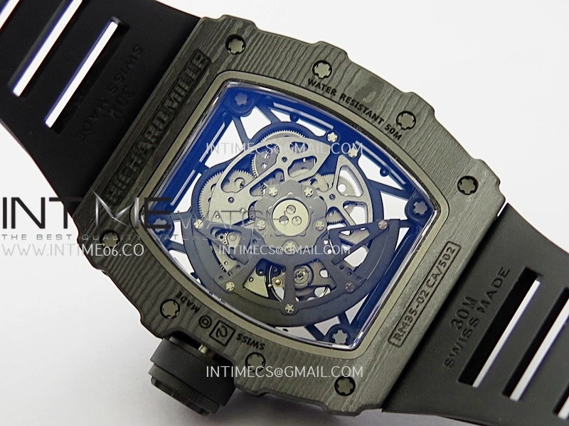 RM035-02 Real Black NTPT ZF 1:1 Best Edition Skeleton Dial On Black Rubber Strap Real Super Clone RMAL1 V7