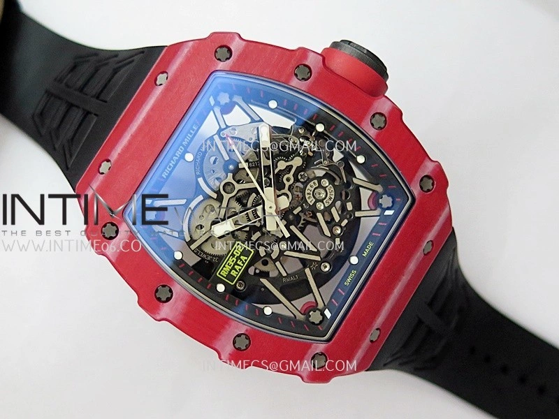 RM035-02 Real Red NTPT ZF 1:1 Best Edition Skeleton Dial On Black Rubber Strap Real Super Clone RMAL1 V7