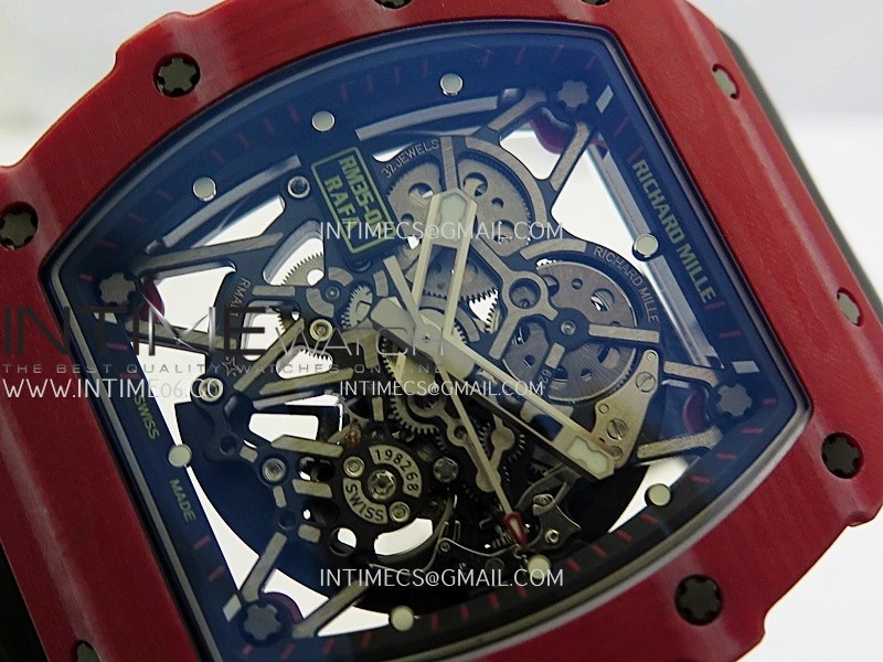 RM035-02 Real Red NTPT ZF 1:1 Best Edition Skeleton Dial On Black Rubber Strap Real Super Clone RMAL1 V7