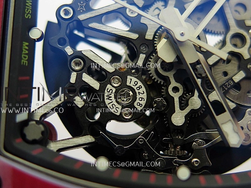 RM035-02 Real Red NTPT ZF 1:1 Best Edition Skeleton Dial On Black Rubber Strap Real Super Clone RMAL1 V7