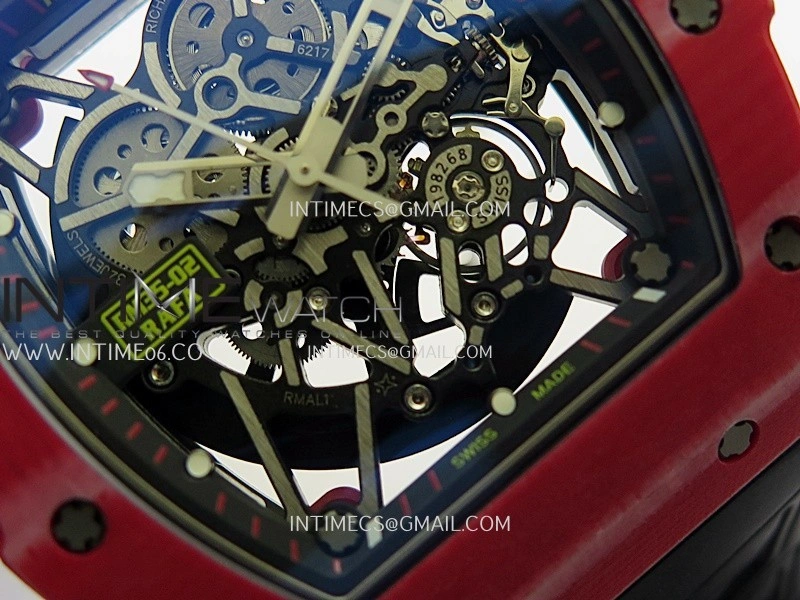 RM035-02 Real Red NTPT ZF 1:1 Best Edition Skeleton Dial On Black Rubber Strap Real Super Clone RMAL1 V7