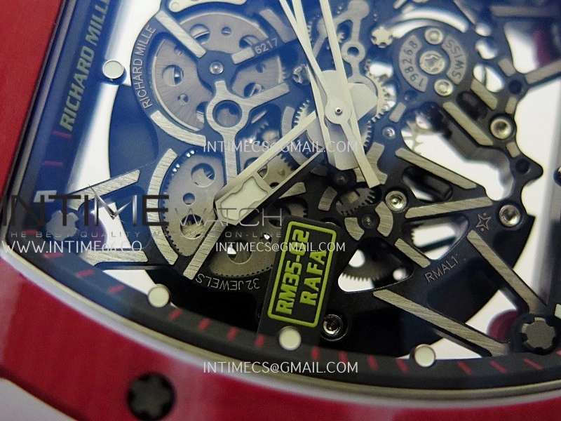 RM035-02 Real Red NTPT ZF 1:1 Best Edition Skeleton Dial On Black Rubber Strap Real Super Clone RMAL1 V7