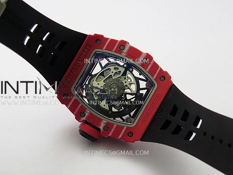 RM035-02 Real Red NTPT ZF 1:1 Best Edition Skeleton Dial On Black Rubber Strap Real Super Clone RMAL1 V7