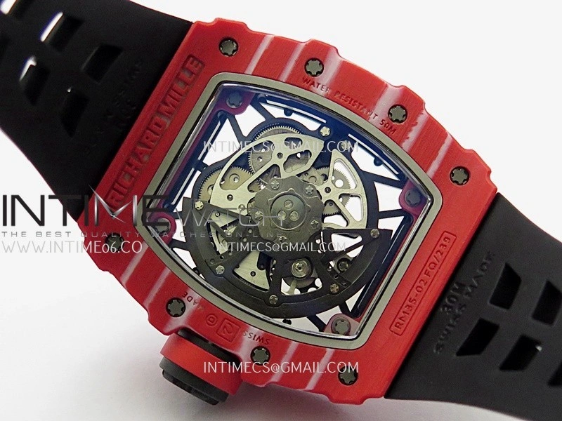 RM035-02 Real Red NTPT ZF 1:1 Best Edition Skeleton Dial On Black Rubber Strap Real Super Clone RMAL1 V7