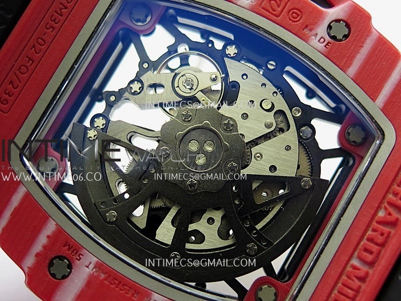 RM035-02 Real Red NTPT ZF 1:1 Best Edition Skeleton Dial On Black Rubber Strap Real Super Clone RMAL1 V7