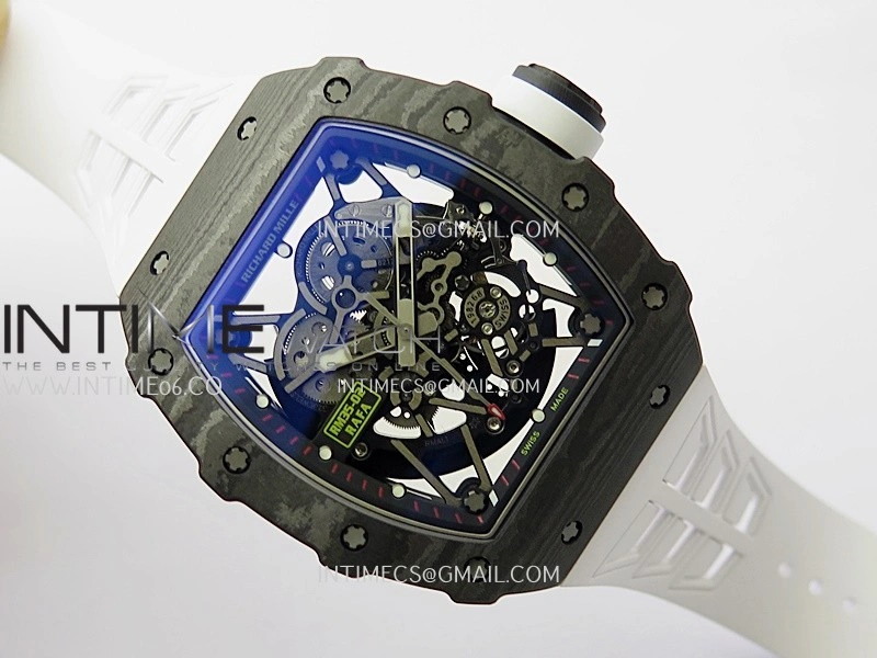 RM035-02 Real Black NTPT ZF 1:1 Best Edition Skeleton Dial On White Rubber Strap Real Super Clone RMAL1 V7