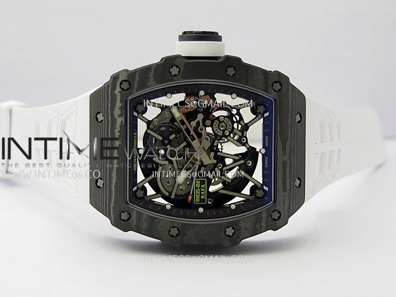 RM035-02 Real Black NTPT ZF 1:1 Best Edition Skeleton Dial On White Rubber Strap Real Super Clone RMAL1 V7