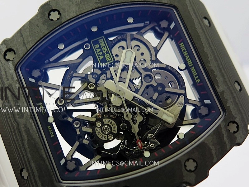 RM035-02 Real Black NTPT ZF 1:1 Best Edition Skeleton Dial On White Rubber Strap Real Super Clone RMAL1 V7