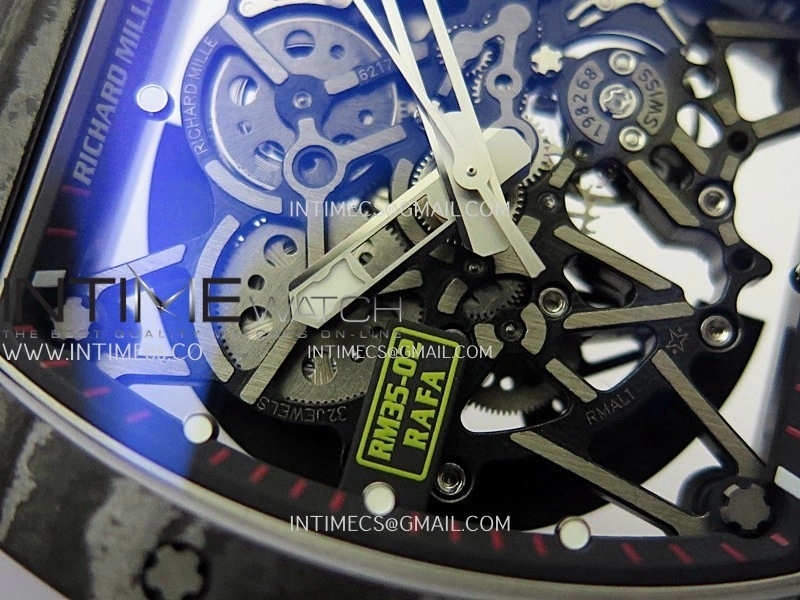 RM035-02 Real Black NTPT ZF 1:1 Best Edition Skeleton Dial On White Rubber Strap Real Super Clone RMAL1 V7